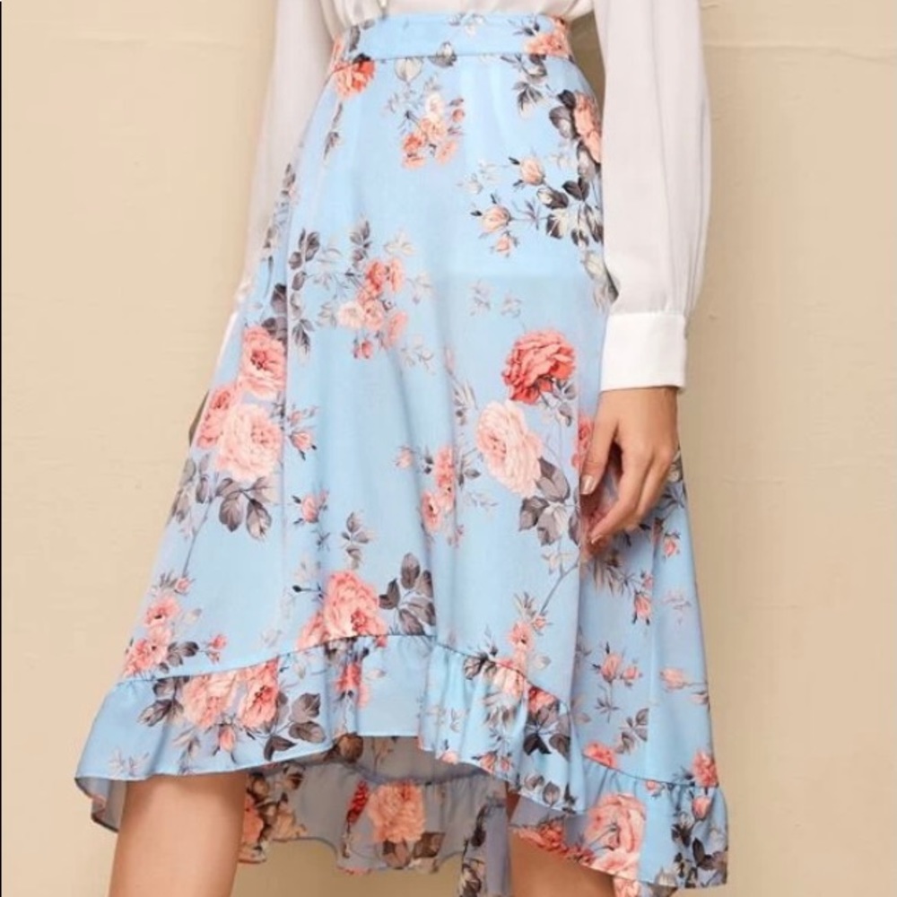 Ruffle Hem Floral Skirt